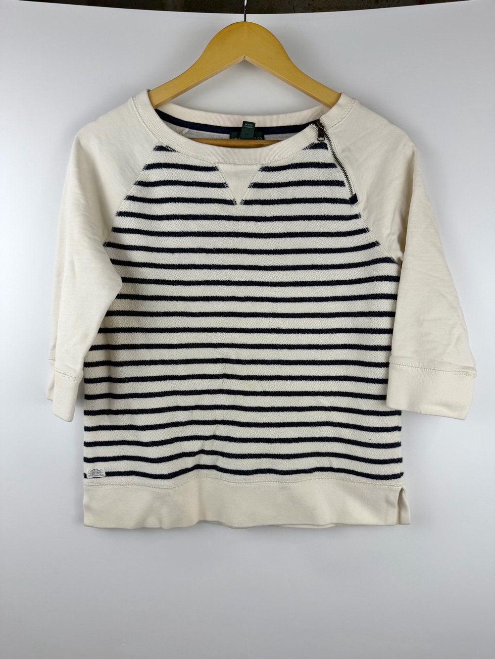 Nautical Striped Zip Shoulder Sweatshirt LRL Ralph Lauren Sz M 100% Cotton